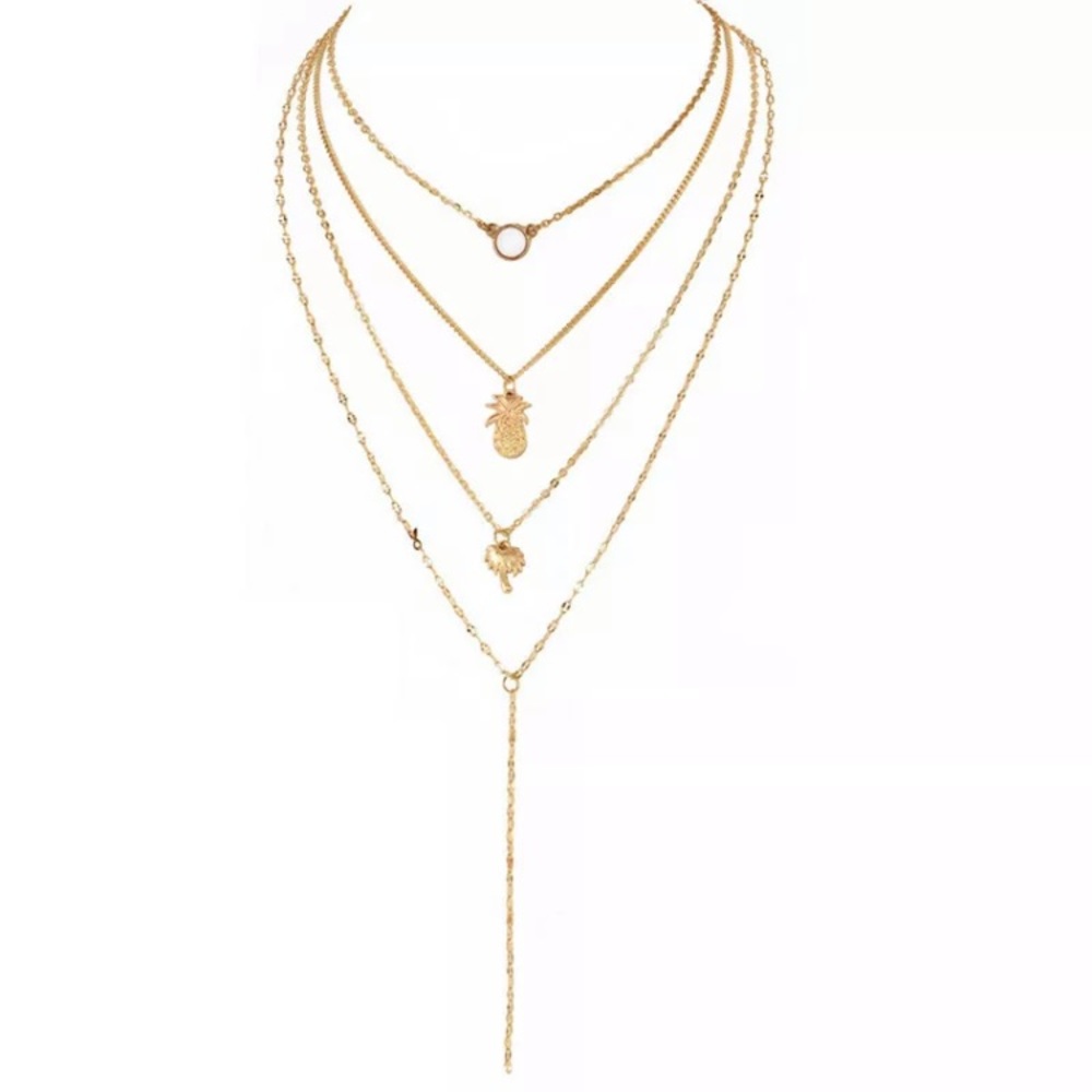 NEW! 4 LAYER BOHO PINEAPPLE PALMTREE NECKLACE - Picture 2 of 3